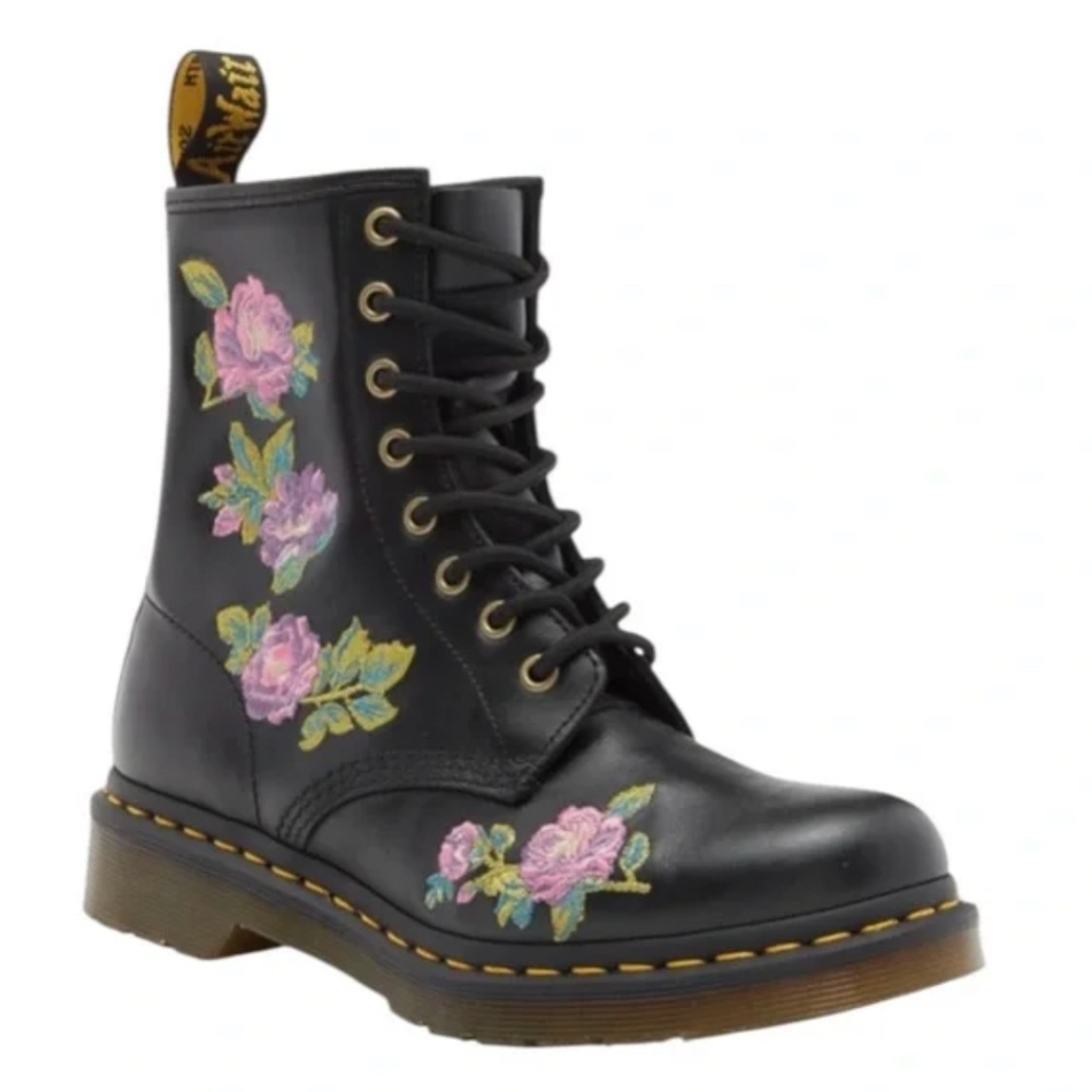 Dr. Martens 1460 Vonda II 2 Flower Embroidered Classic Combat Boots Women 7